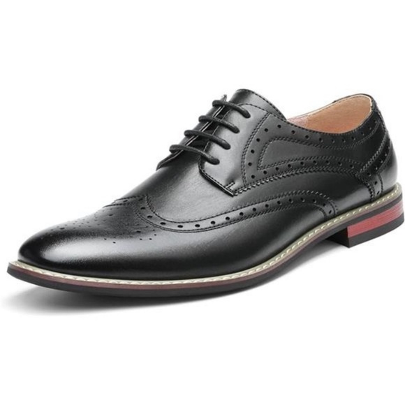 Men's Prince Classic Modern Formal Oxford Wingtip Lace Up Dress Shoes - Picture 8 of 9